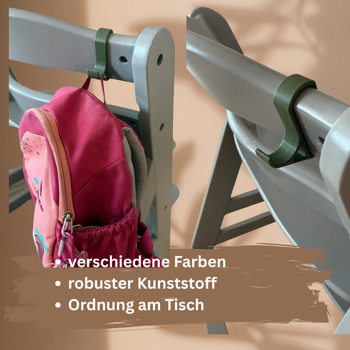 Hacken Set passend für Hauck Kinderhochstuhl Alpha+Beta / Ordnung am Tisch / Kindirucksack / Latz / Schnuller
