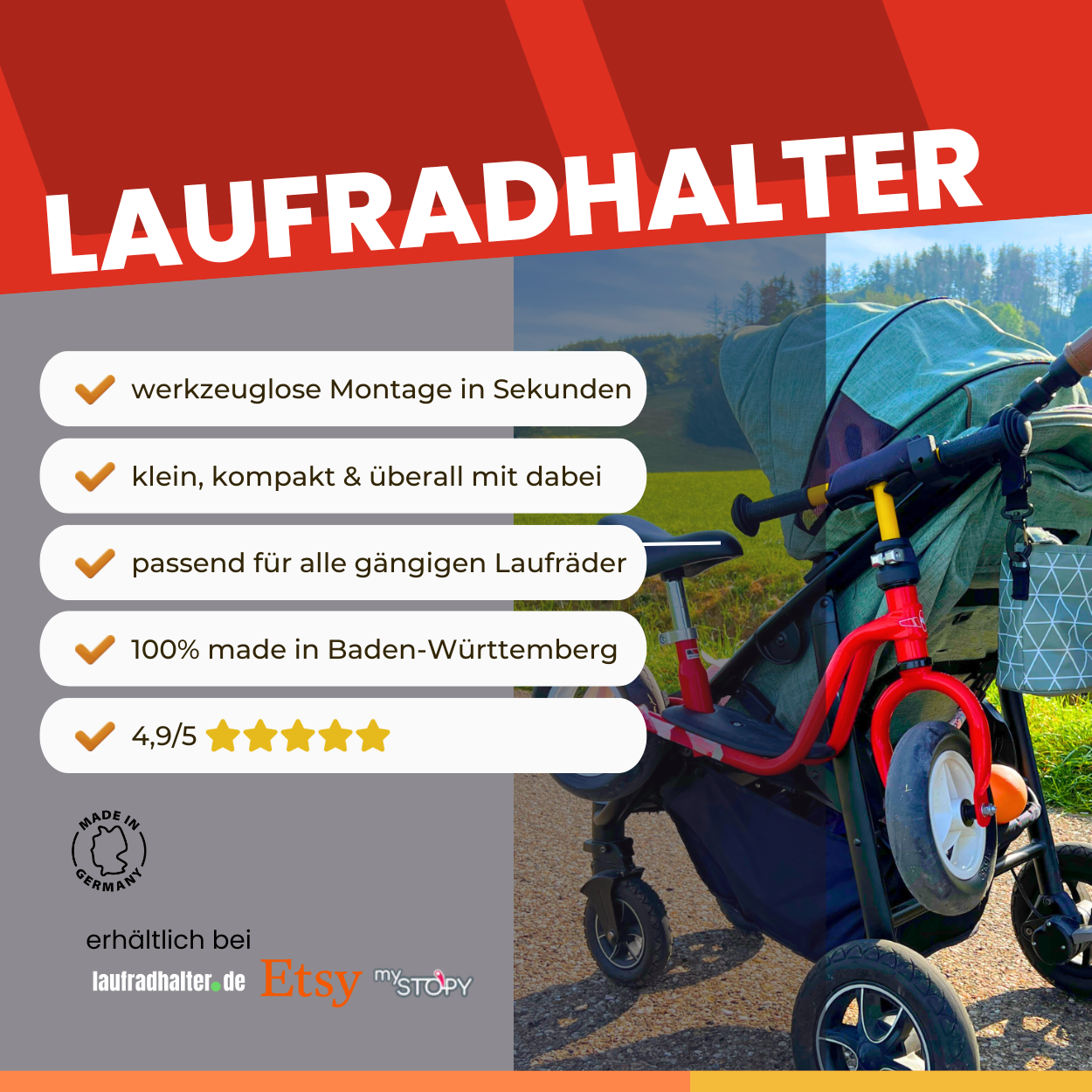 Laufradhalter passend für ABC Kinderwagen